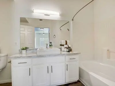 Close up of upgraded bathroom sink and counter