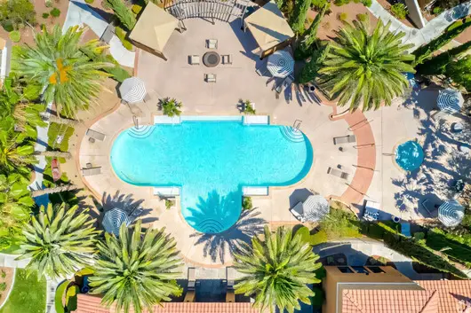 Aerial view of Ritiro Apartments community pool and resort-style grounds in Peccole Ranch Las Vegas